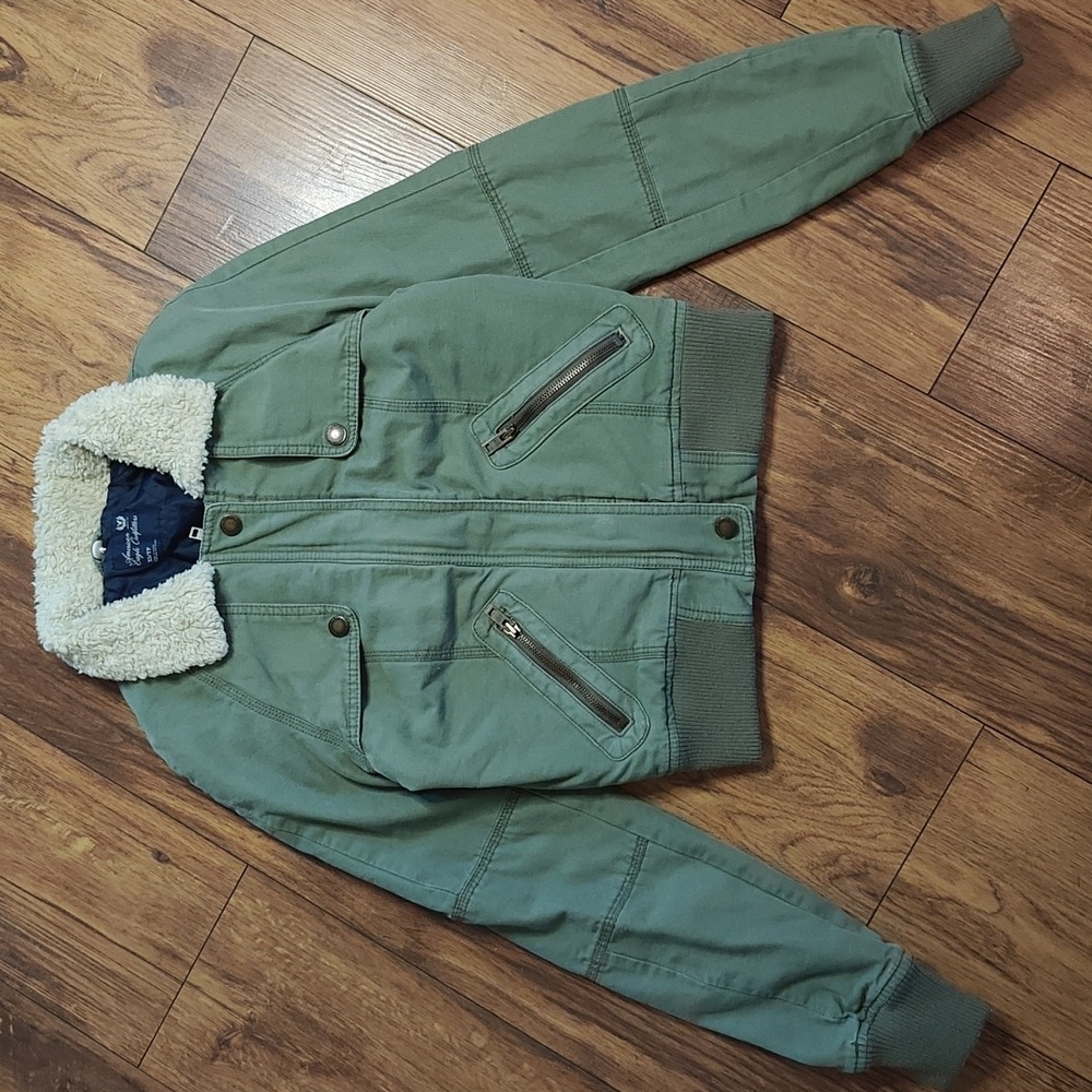 Shearling Canvas Utility Jacket Olive Green American Eagle Olive Green Womens XS